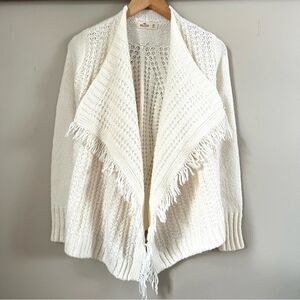 Hollister Cotton Fringe Waterfall Cream Western Boho Sweater SZ XS